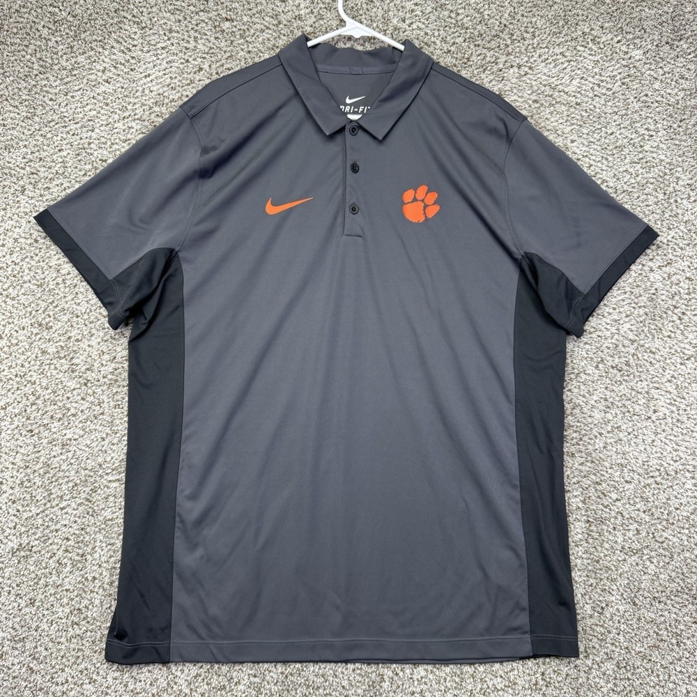 Clemson Tigers Polo Shirt Men's Size XL Gray Nike Short‎ Sleeve NCAA Football